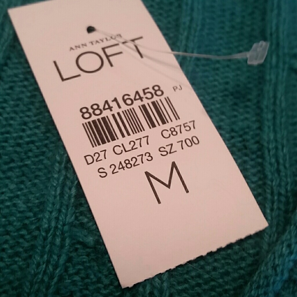 LOFT l Cable knit Teal Pullover C6 - Picture 3 of 5